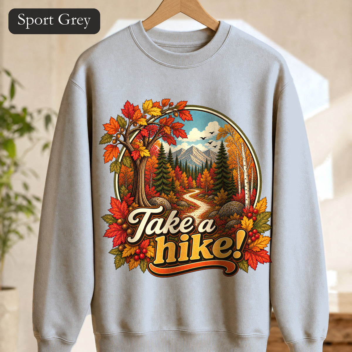 Take a Hike! retro mountain scene Crewneck Sweatshirt | autumn hiking design