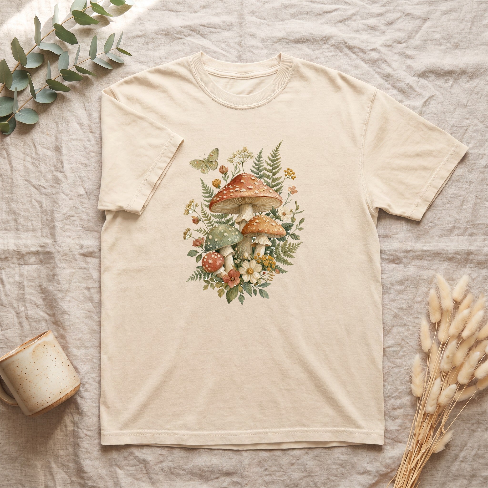 Cottagecore Mushroom Shirt, Botanical Fairycore Tee, Whimsical Nature Lover Gift, Painterly Wildflower Sweatshirt