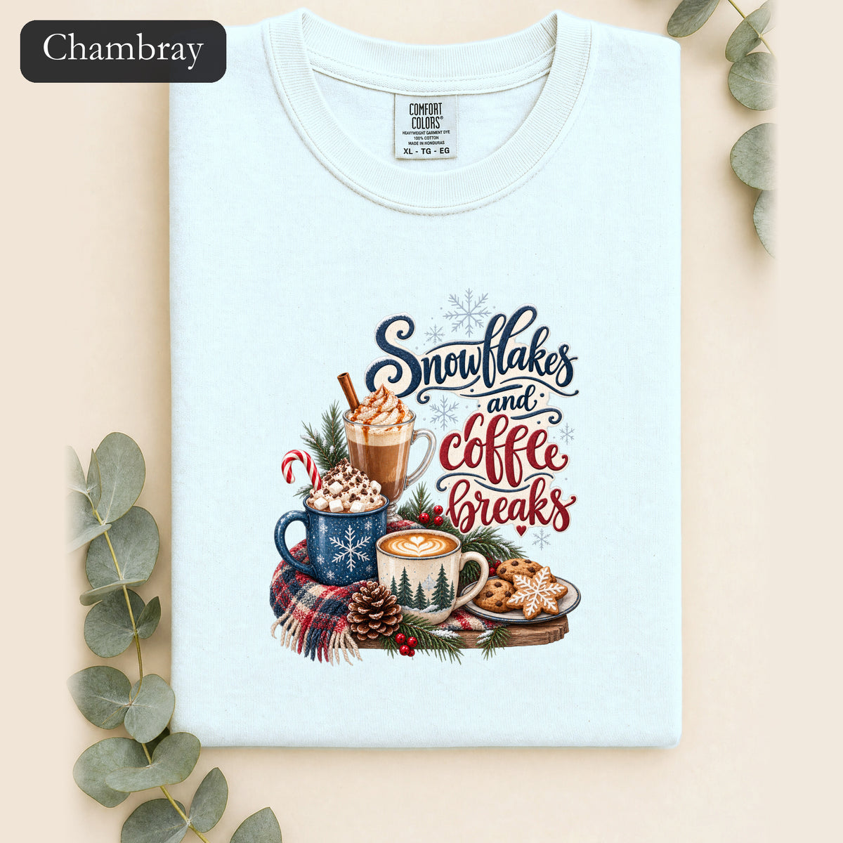 Snowflakes and Coffee Break Shirt | Winter Hot Cocoa Mug Design