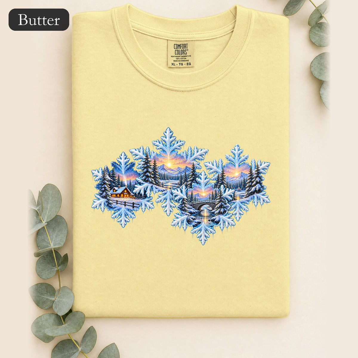 Snowflake Scenic Sunset Shirt | Winter Lake Landscape