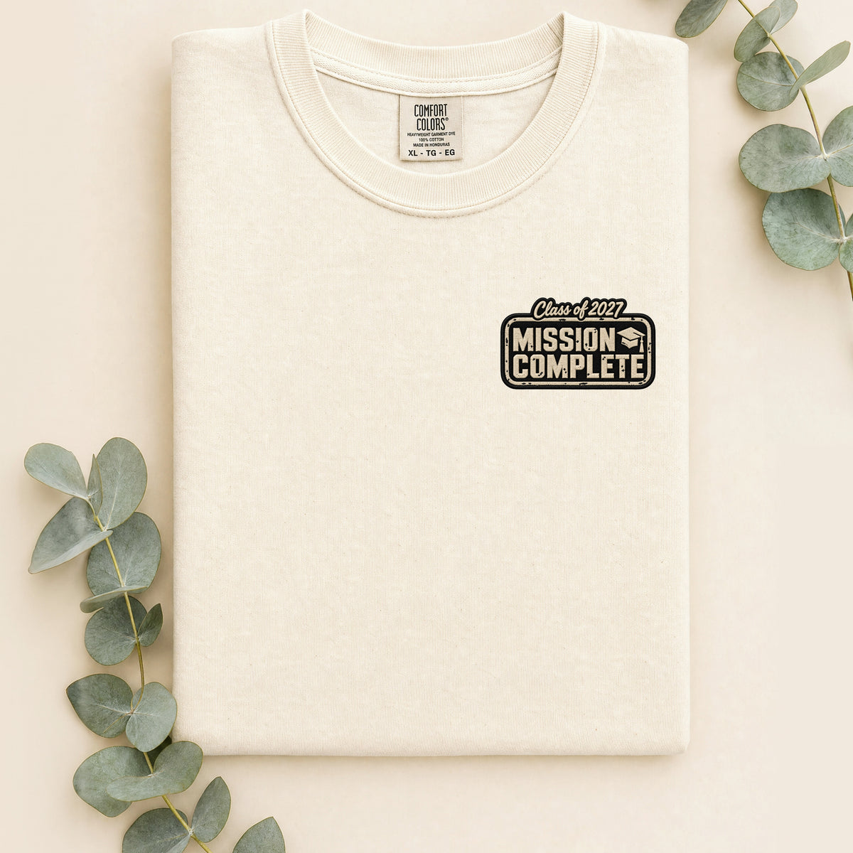 Mission Complete Graphic Shirt | Class of 2027 | Faux Embroidery