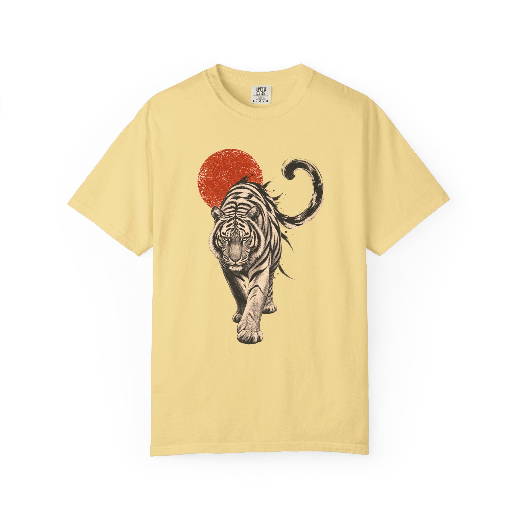 White Tiger with Red Sun Shirt, Japanese Woodblock Tiger Tee, Red Sun Graphic Gift, Asian Art T-Shirt