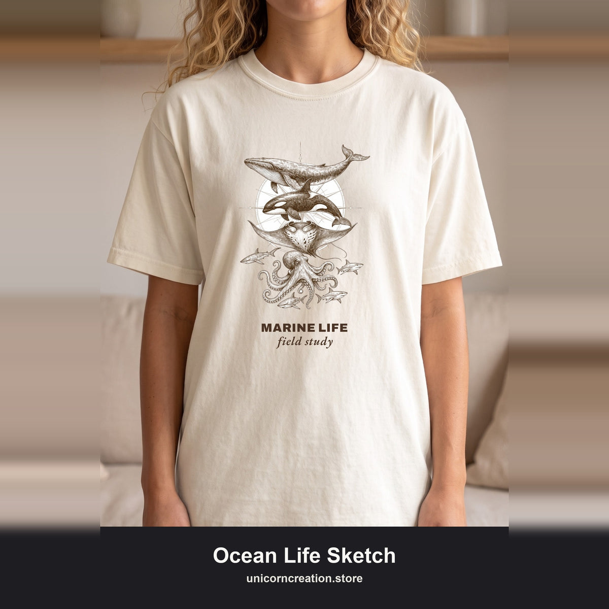 Ocean Life Sketch Shirt, Vintage Marine Animals Tee, Sailor Journal Sea Life Gift, Nautical Ocean Lover Sweatshirt