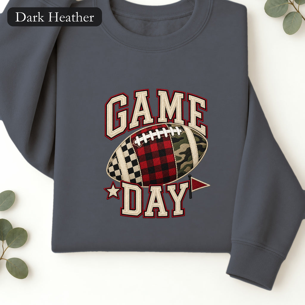 Football Game Day Sweatshirt | Faux Embroidery Game Day Long Sleeves Shirt