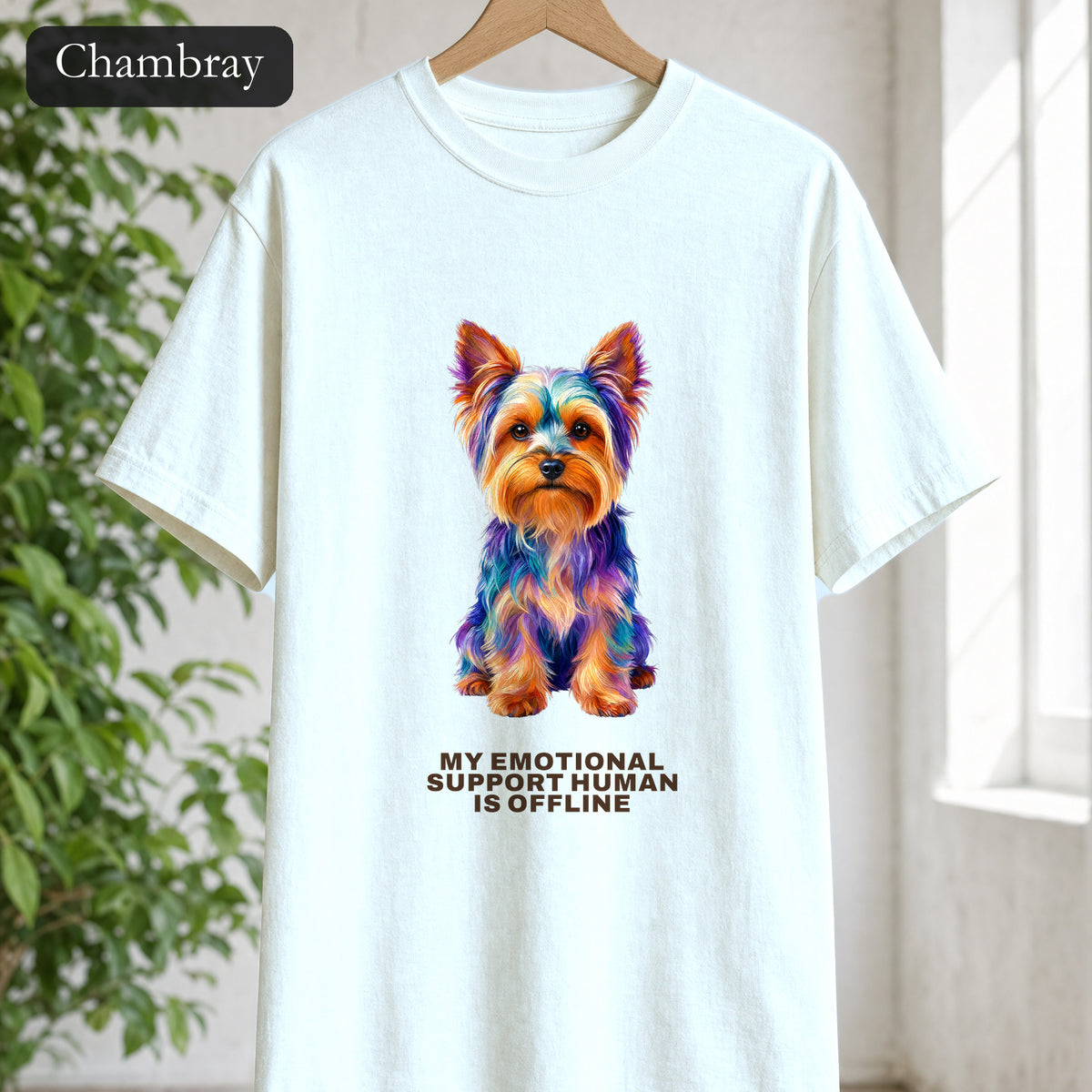 Yorkie Shirt, My Emotional Support Human Is Offline Tee, Funny Yorkshire Terrier Dog Mom Gift, Dog Lover Sweatshirt