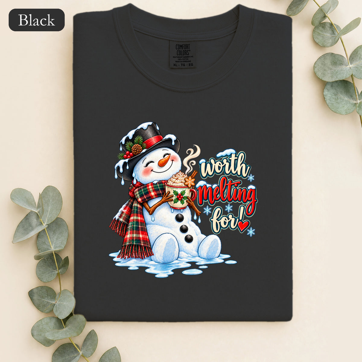 Worth melting for -Snowman with with cocoa Shirt | Christmas Holiday Snowman Tee