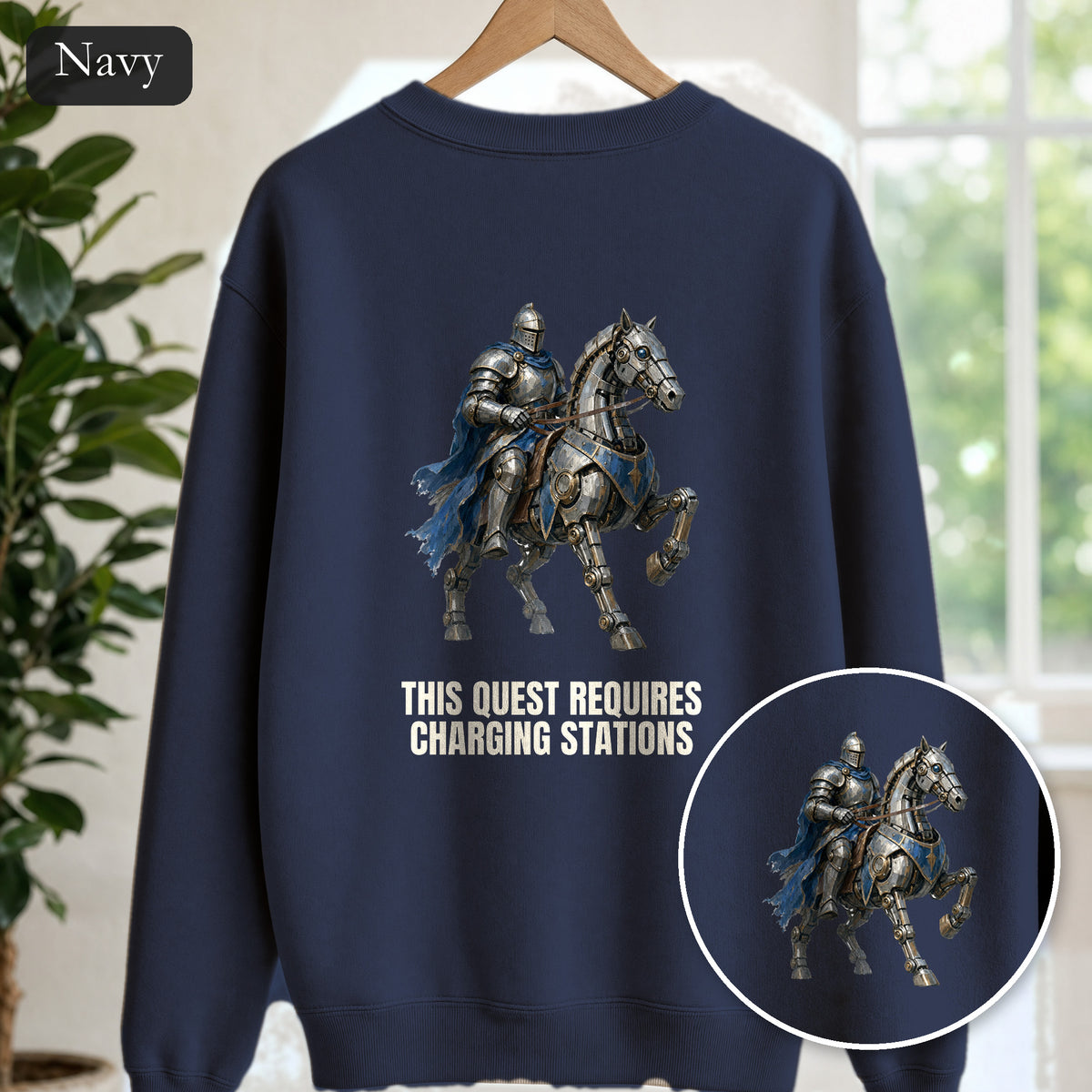 This Quest Requires Charging Stations Shirt, Knight Robot Horse Tee, Funny Gamer Tech Gift, Sci-Fi Fantasy Sweatshirt