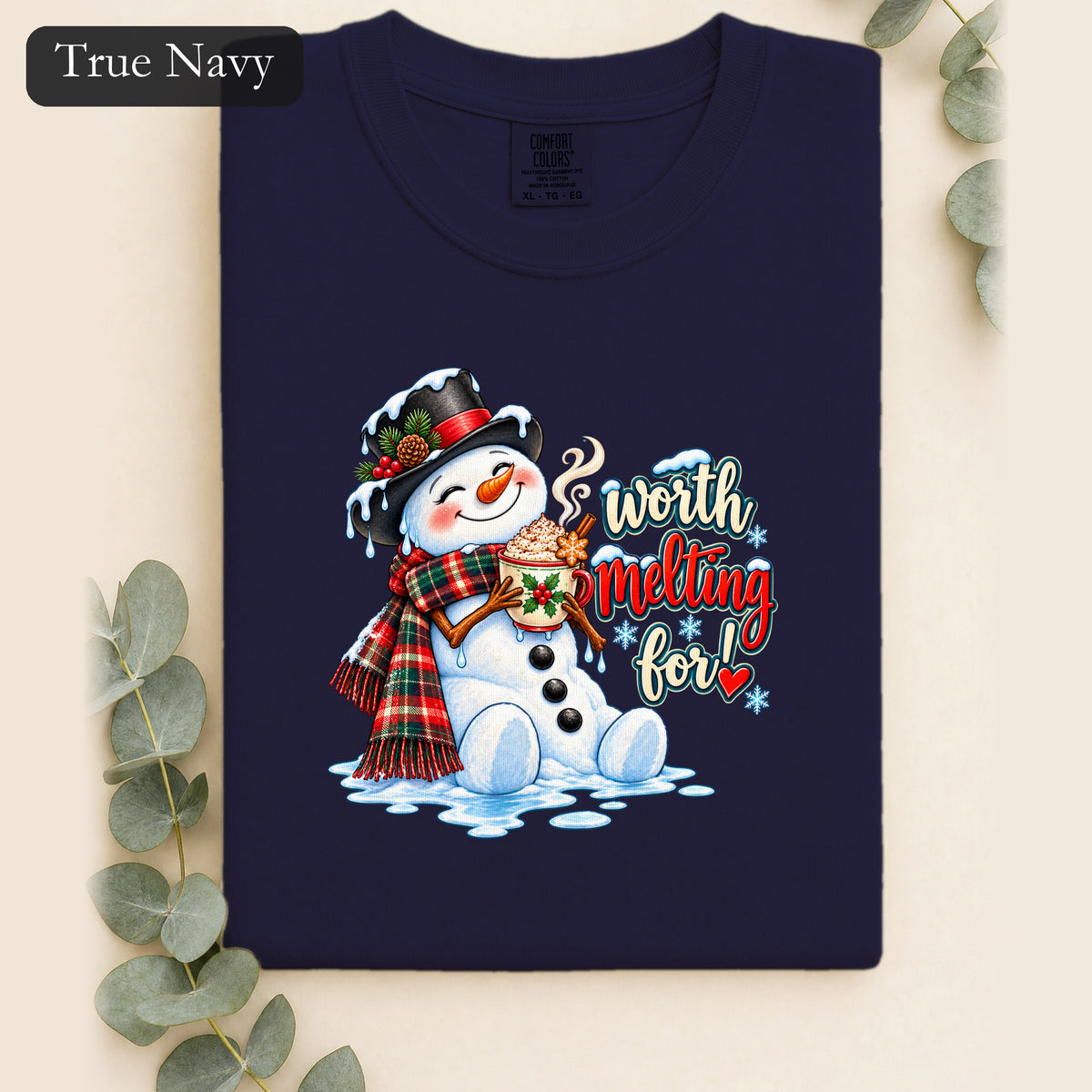 Worth melting for -Snowman with with cocoa Shirt | Christmas Holiday Snowman Tee