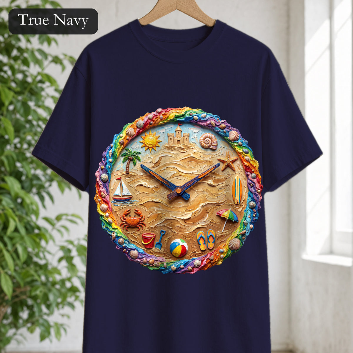 Beach Clock Shirt, Dreamy Coastal Art Tee, Surreal Beach Lover Gift, Summer Ocean Sweatshirt