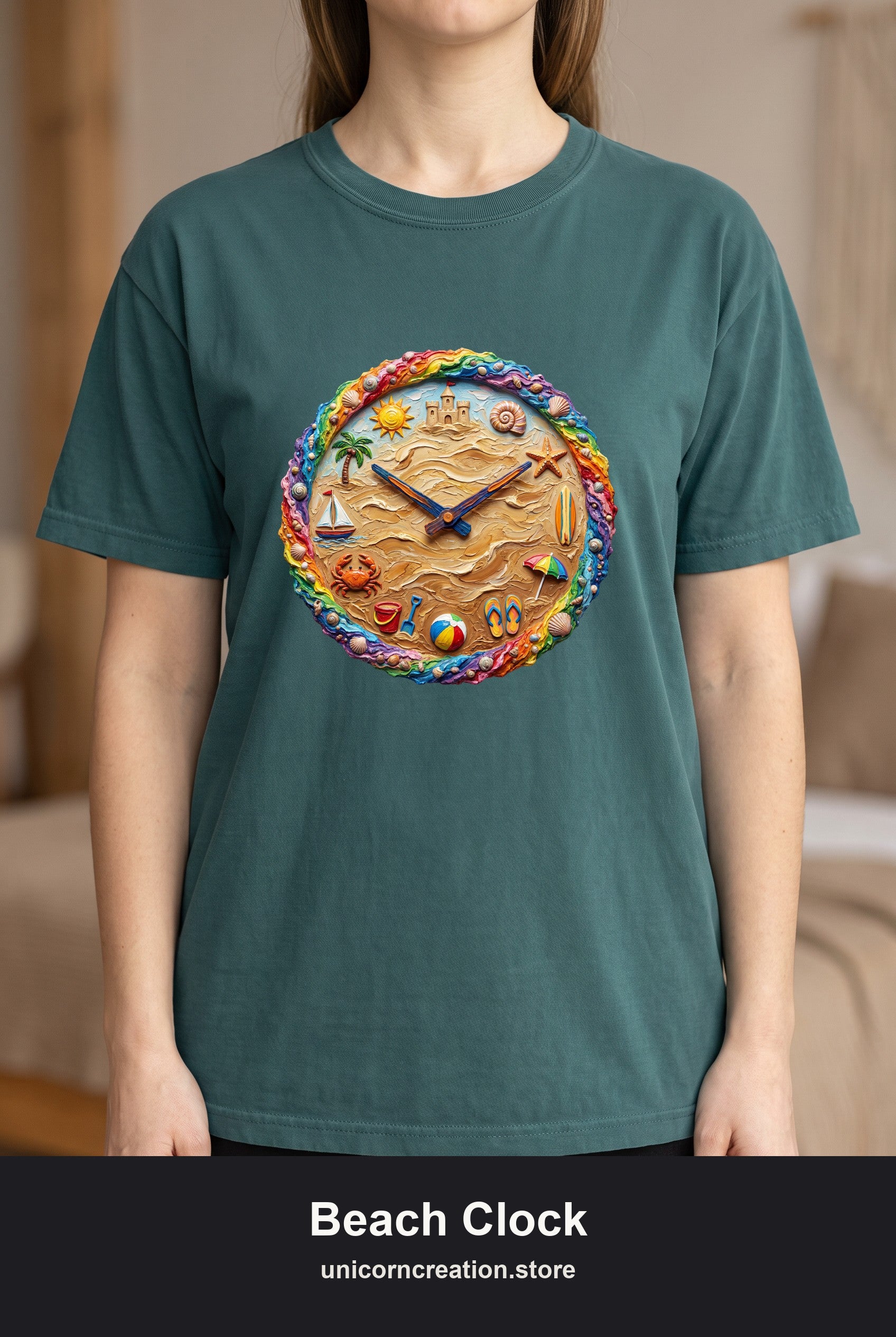 Beach Clock Shirt, Dreamy Coastal Art Tee, Surreal Beach Lover Gift, Summer Ocean Sweatshirt