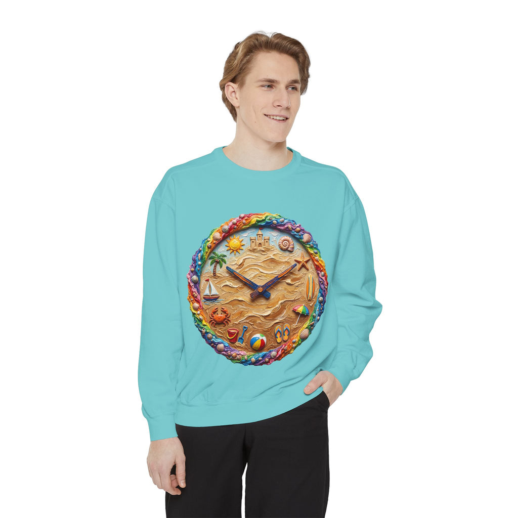 Beach Clock Shirt, Dreamy Coastal Art Tee, Surreal Beach Lover Gift, Summer Ocean Sweatshirt