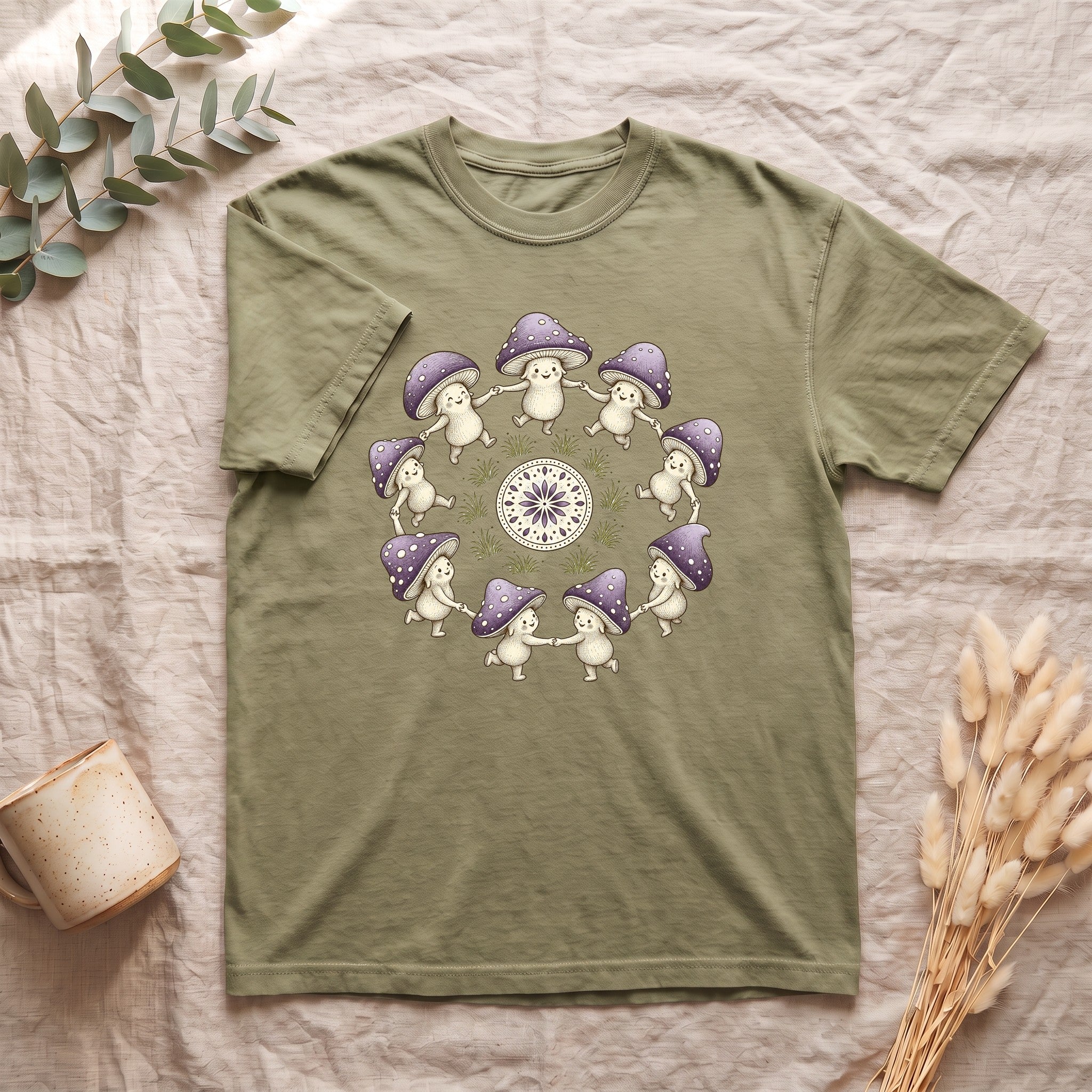 Cottagecore Mushroom Shirt, Lavender Fairy Ring Tee, Goblincore Nature Gift, Whimsical Mushroom Sweatshirt