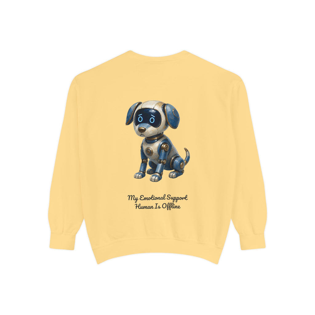 Robot Dog Emotional Support Human Offline Shirt, Funny AI Dog Tee, Tech Programmer Gift, Sci-Fi Humor Sweatshirt
