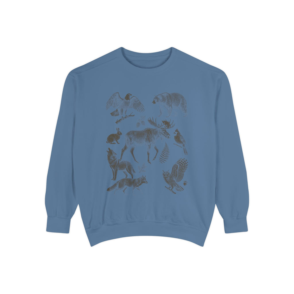 Woodland Field Guide Shirt, Forest Animals Etching Tee, Bear Wolf Moose Owl Nature Gift, Vintage Camping Sweatshirt