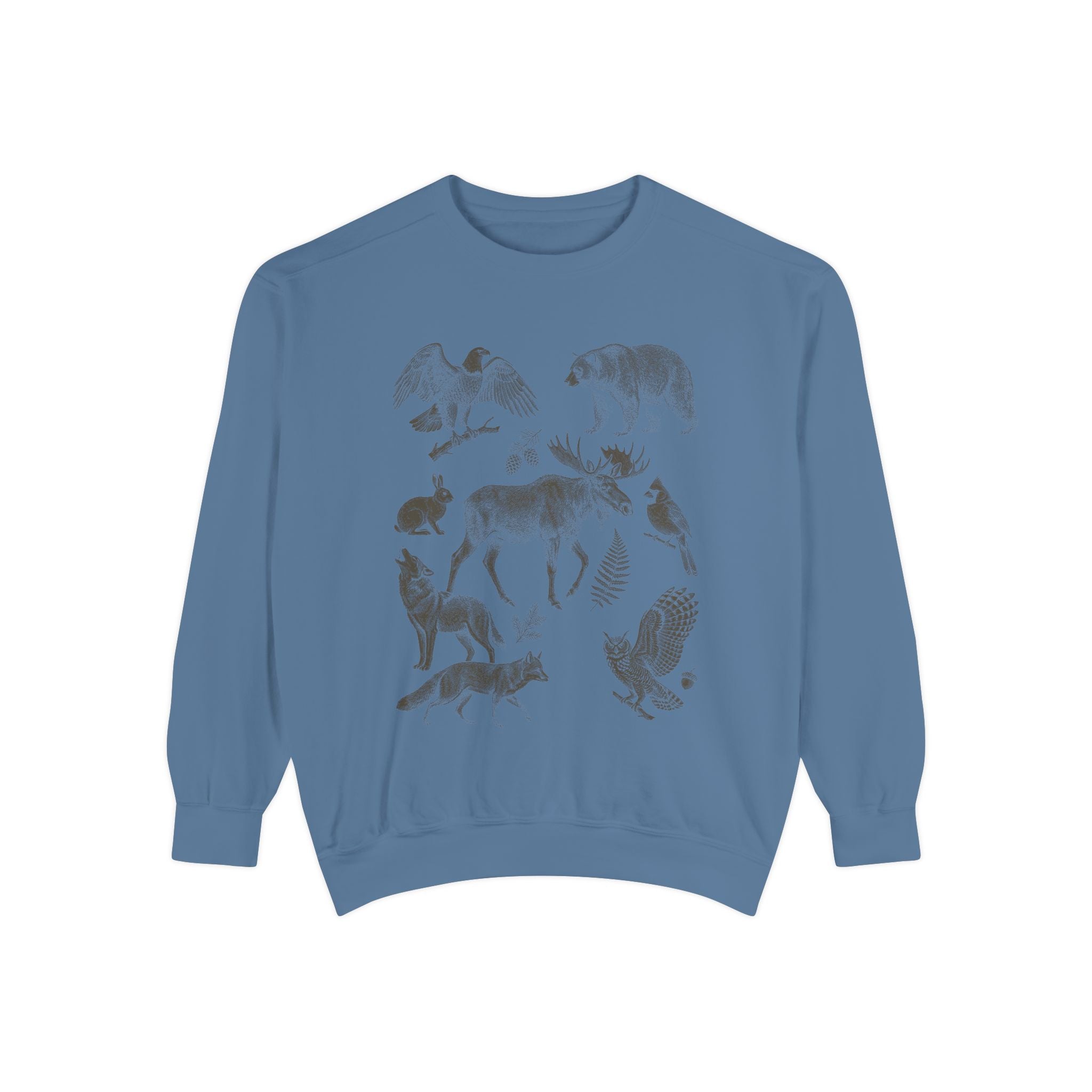 Woodland Field Guide Shirt, Forest Animals Etching Tee, Bear Wolf Moose Owl Nature Gift, Vintage Camping Sweatshirt
