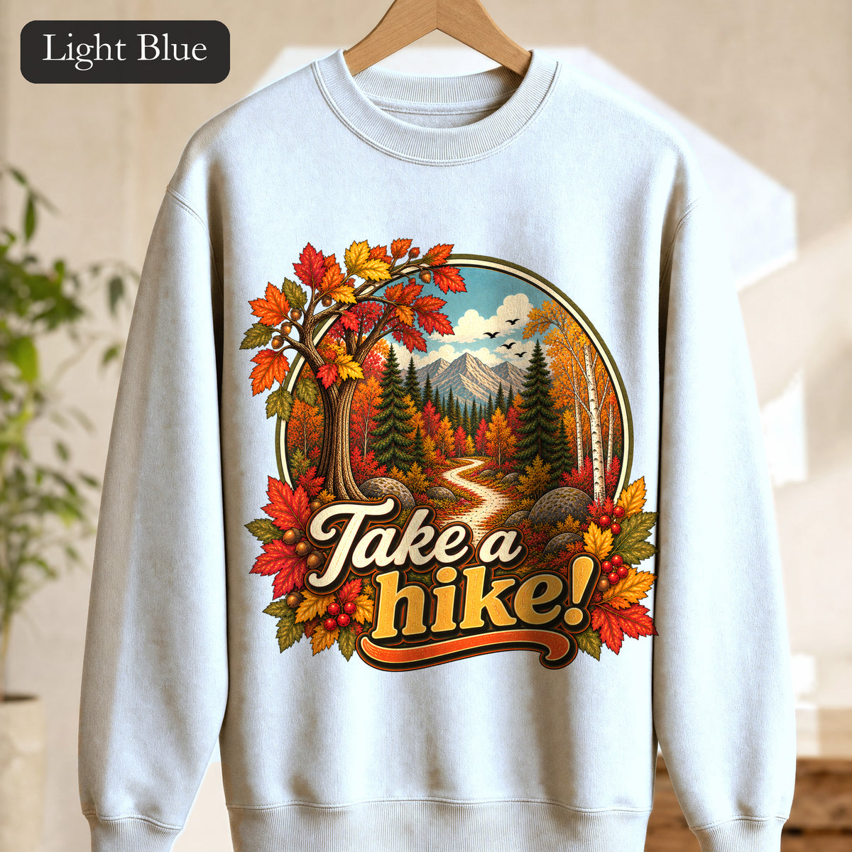 Take a Hike! retro mountain scene Crewneck Sweatshirt | autumn hiking design