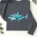 Blue Shark Illustration Sweatshirt | Ocean Marine Art Crewneck
