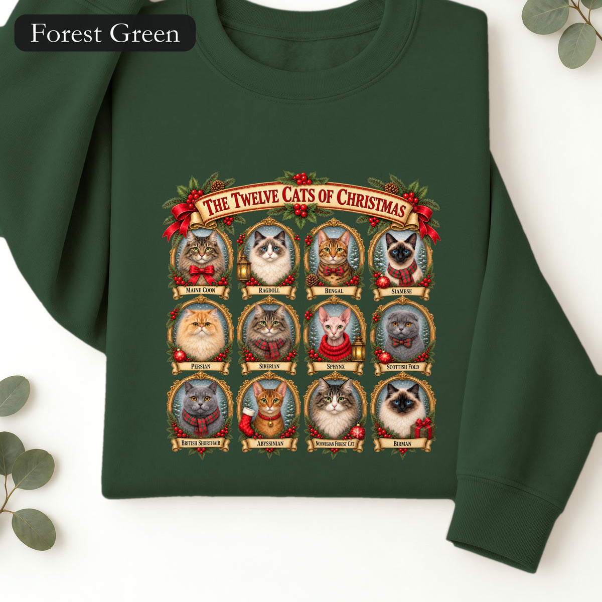 The Twelve Cats of Christmas sweatshirt | holiday cat portrait collage