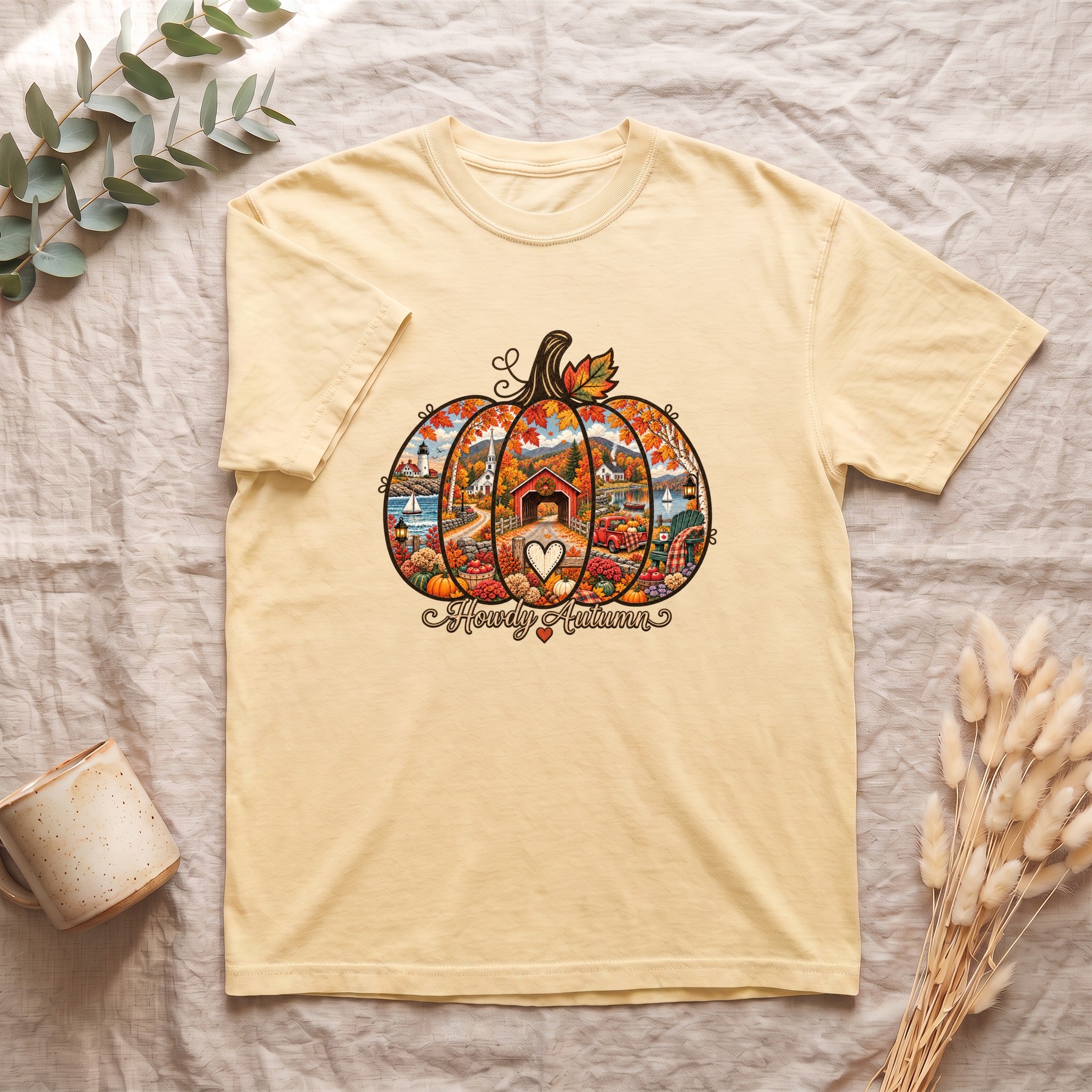 Howdy Autumn Pumpkin Shirt | Fall Patchwork Pumpkin Design, Vintage design