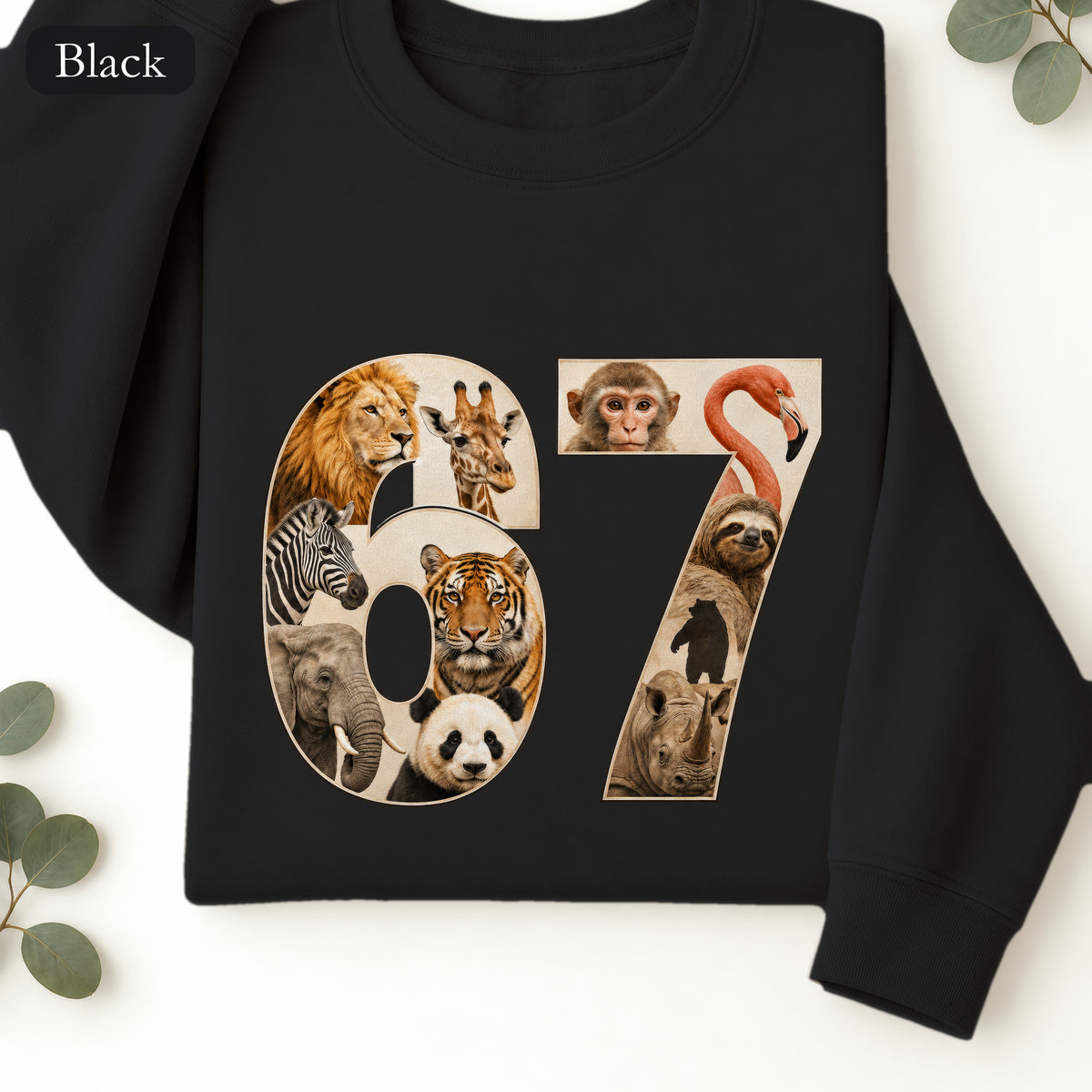 67 Zoo Animals Shirt, Funny 67 Meme Tee, Trendy Animal Number Gift, Giraffe Elephant Lion Sweatshirt