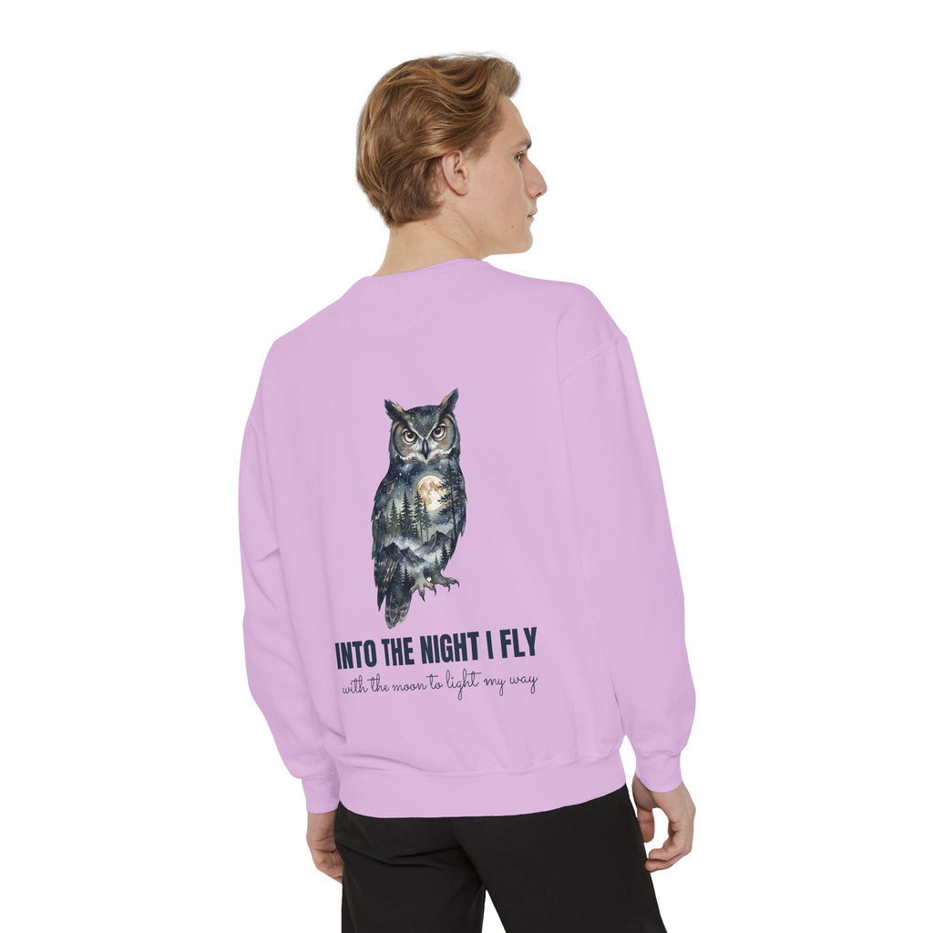Into the Night I Fly Shirt, Owl Double Exposure Tee, Starlit Forest Nature Lover Gift, Woodland Wildlife Sweatshirt