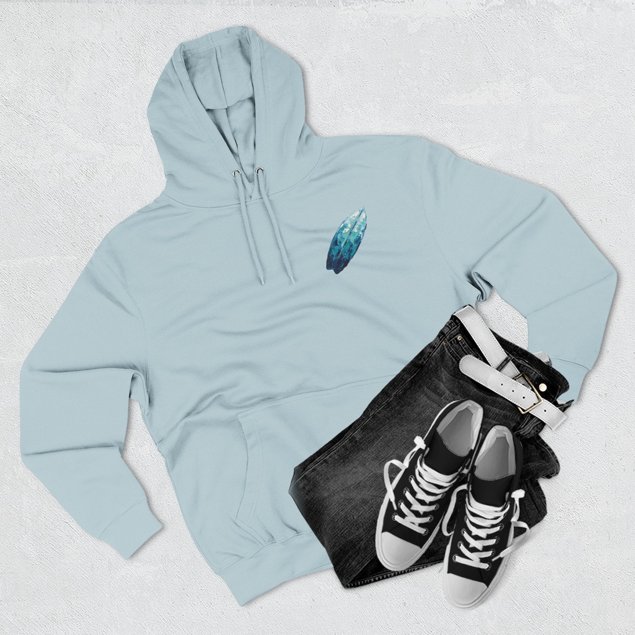 Surf Dog Hoodie — Cute White Dog Riding a Blue Surfboard Pullover