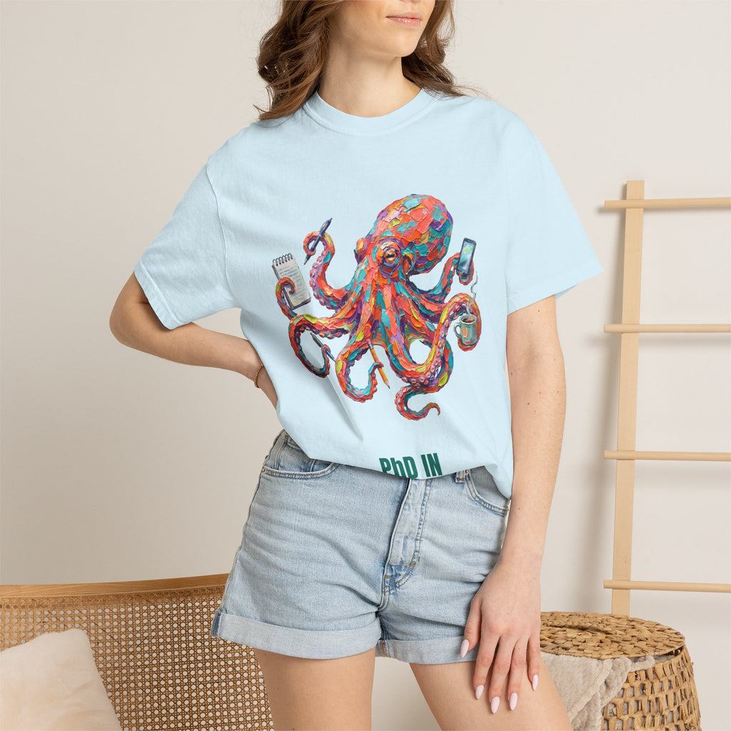 PhD in Multitasking Shirt, Funny Octopus Tee, Busy Mom Boss Gift, Painterly Ocean Humor Sweatshirt