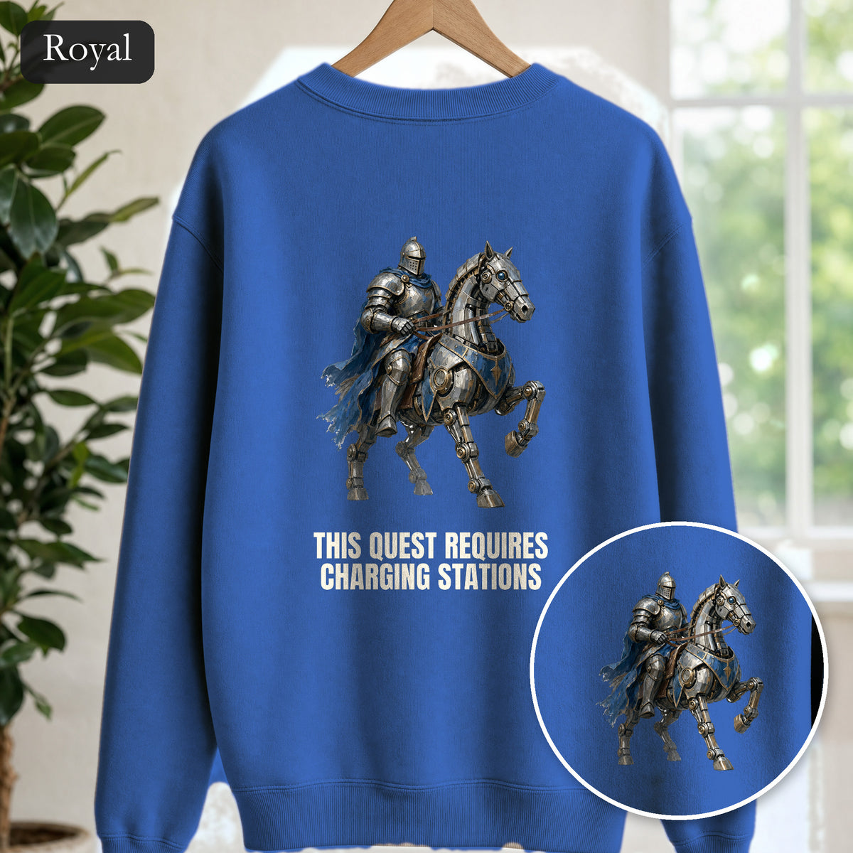 This Quest Requires Charging Stations Shirt, Knight Robot Horse Tee, Funny Gamer Tech Gift, Sci-Fi Fantasy Sweatshirt