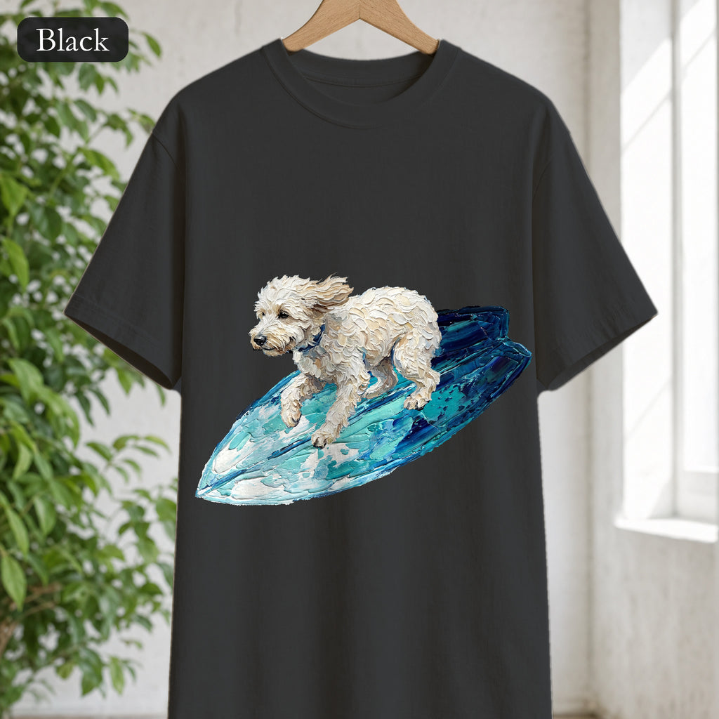 Surfing Dog Shirt, Painterly Surf Dog Tee, Beach Coastal Dog Lover Gift, Summer Ocean Dog Mom Sweatshirt