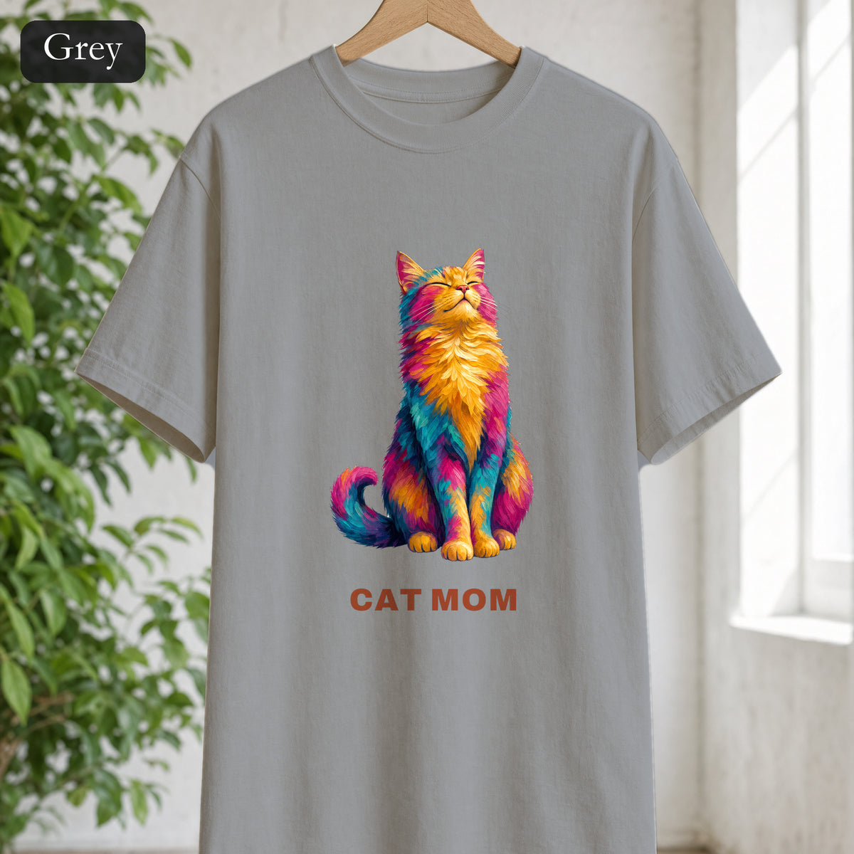 Cat Mom Shirt, Vibrant Painterly Cat Tee, Bold Cat Lover Gift, Colorful Cat Owner Sweatshirt
