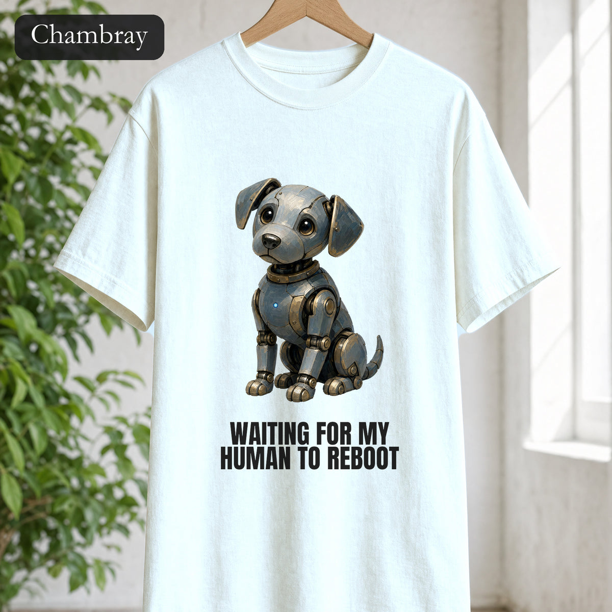 Waiting for My Human to Reboot Shirt, Funny Robot Dog Tee, Tech Programmer Gift, Sci-Fi AI Humor Sweatshirt