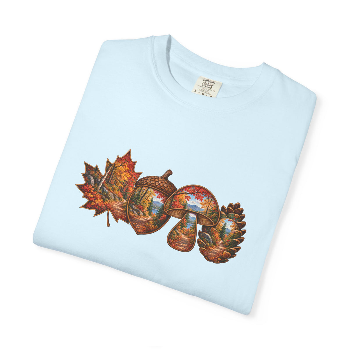 Autumn Lake Scene on Maple Leaves Shirt | Fall Landscape Tee