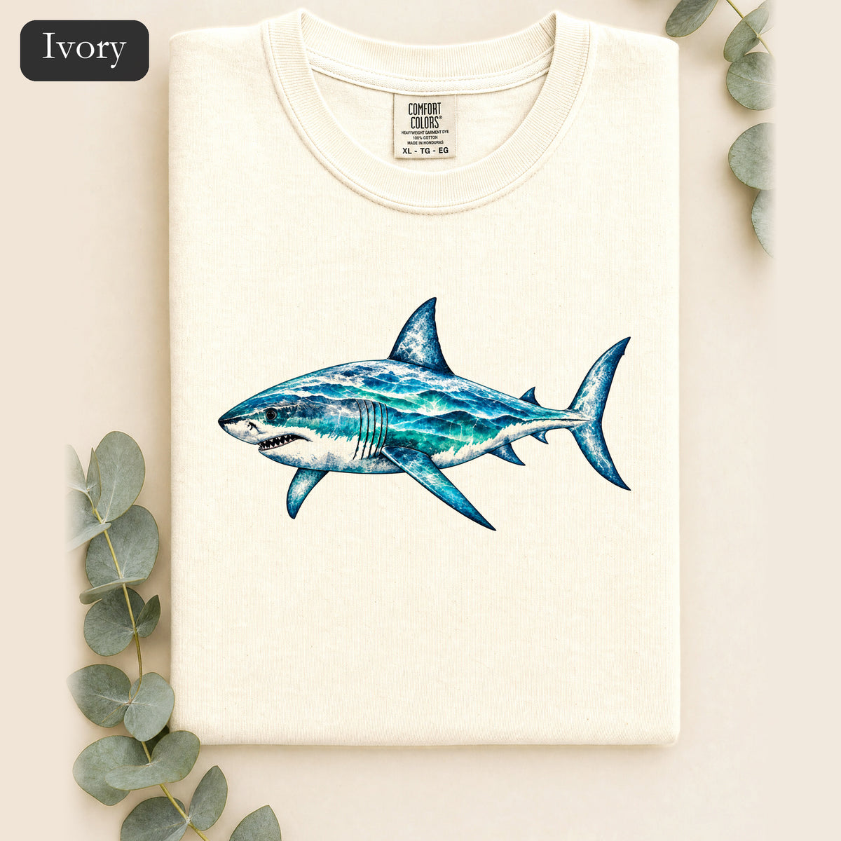 Blue Shark Illustration Shirt | Ocean Marine Art Tee