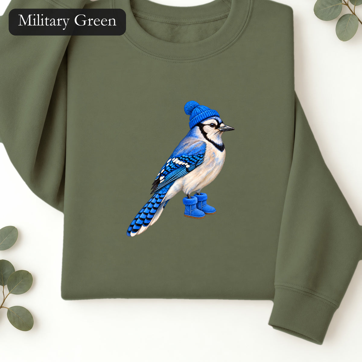 Blue Jay Illustration Crewneck Sweatshirt | Bird Graphic, Nature Theme