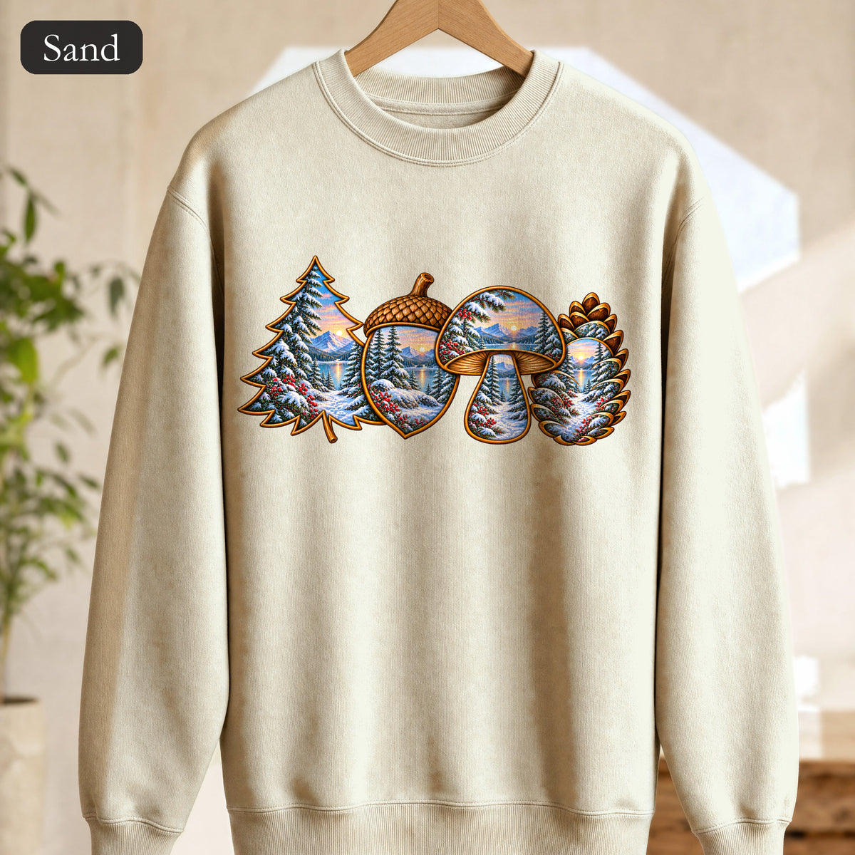 Winter Forest Crewneck, Vintage Cabin Nature Sweatshirt