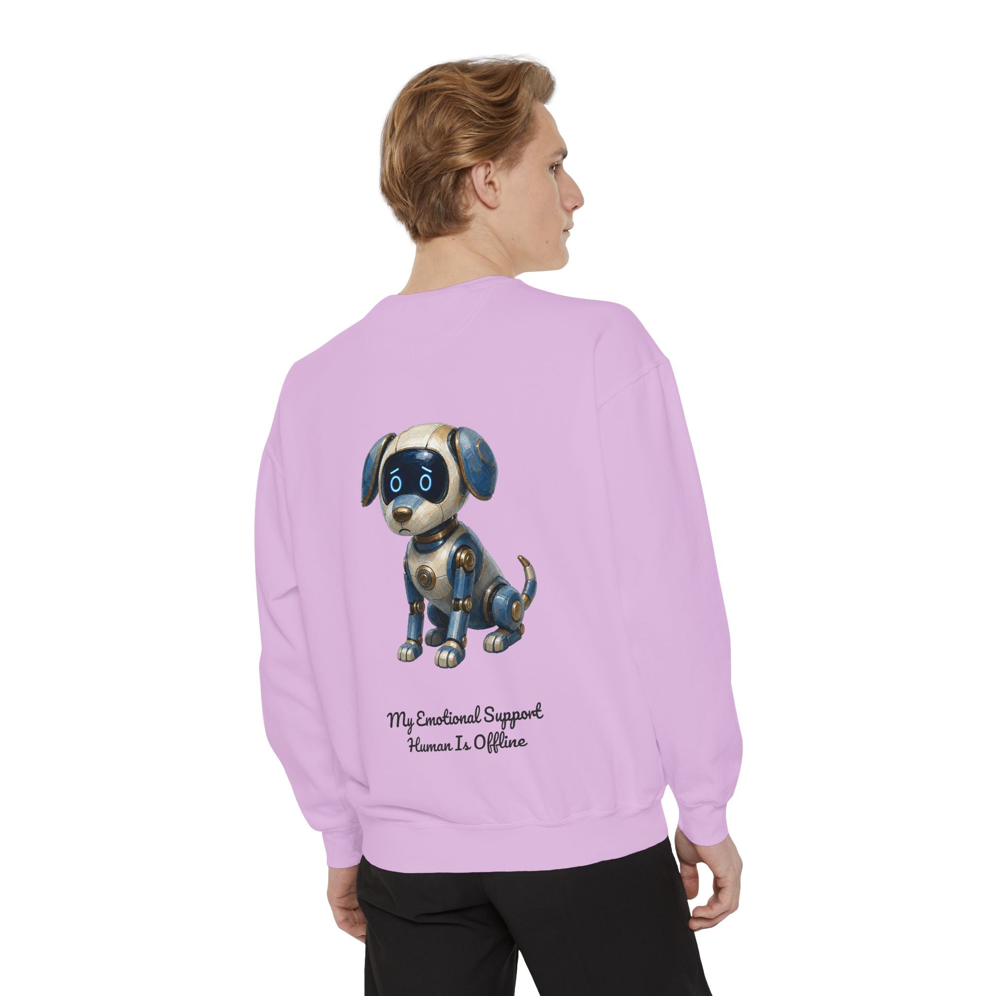 Robot Dog Emotional Support Human Offline Shirt, Funny AI Dog Tee, Tech Programmer Gift, Sci-Fi Humor Sweatshirt