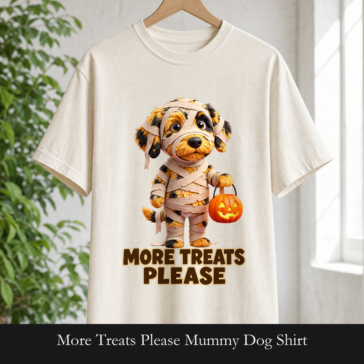 More Treats Please Mummy Dog Shirt, Funny Halloween Dog Tee, Cute Trick or Treat Tee, Dog Mom Halloween Gift
