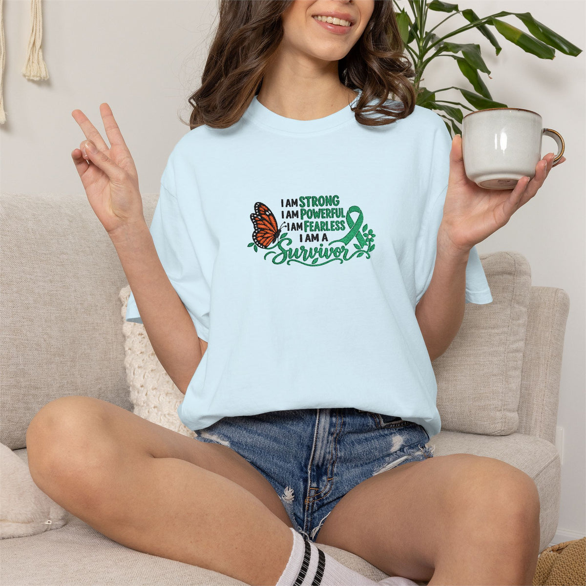 Embroidered I Am Strong I Am Powerful I Am a Survivor T-Shirt | motivational graphic tee