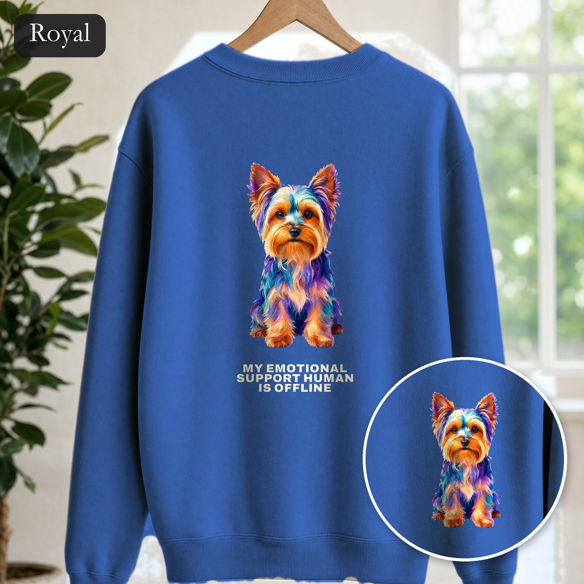 Yorkie Shirt, My Emotional Support Human Is Offline Tee, Funny Yorkshire Terrier Dog Mom Gift, Dog Lover Sweatshirt