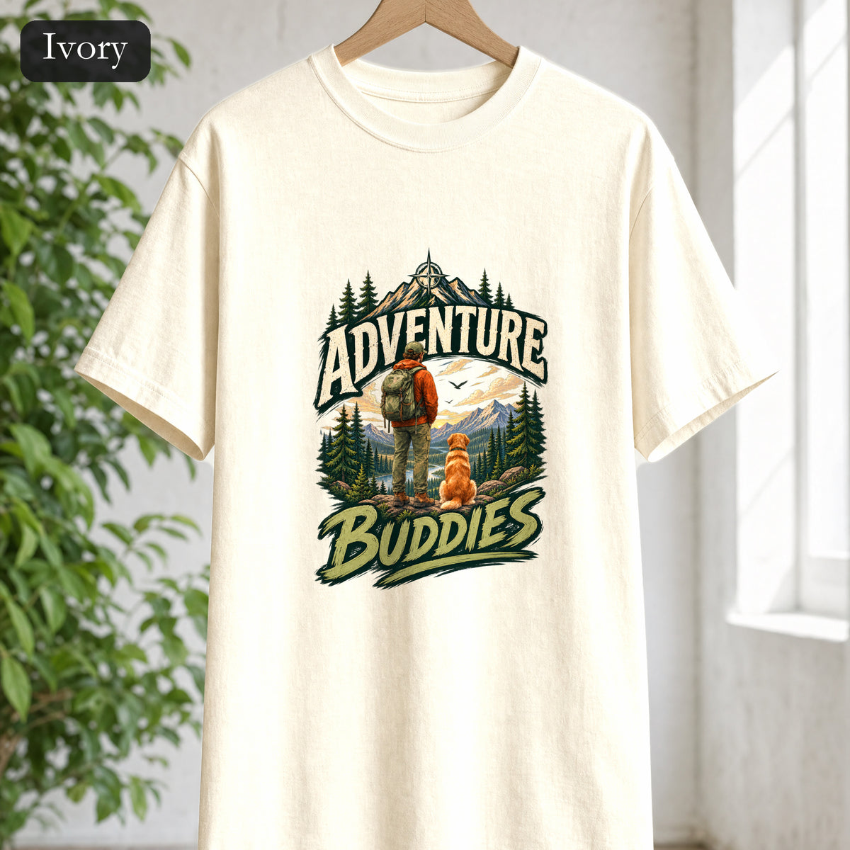 Adventure Buddies Shirt, Dog and Human Hiking Tee, Matching Dog Owner Gift, Painterly Outdoor Shirt