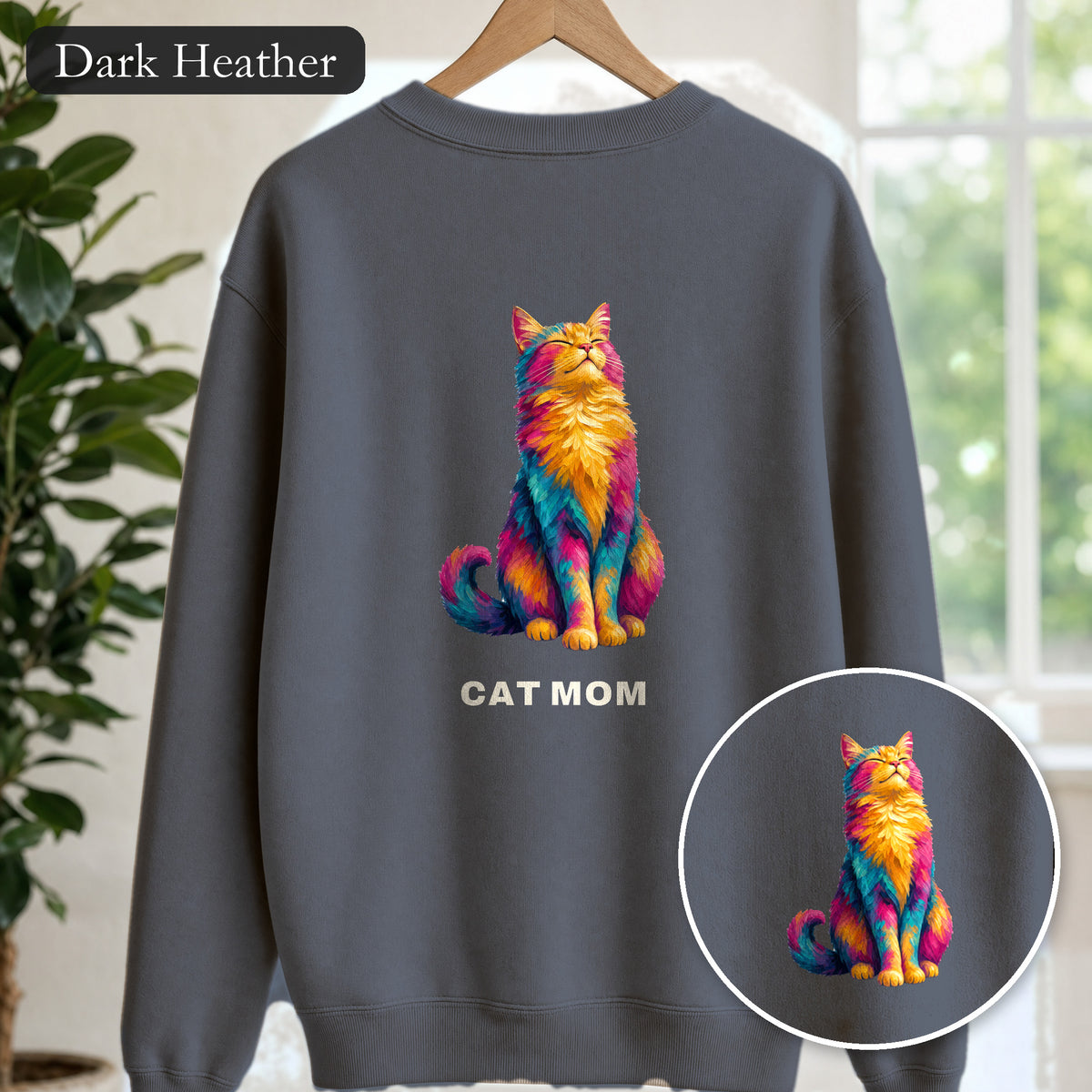 Cat Mom Shirt, Vibrant Painterly Cat Tee, Bold Cat Lover Gift, Colorful Cat Owner Sweatshirt