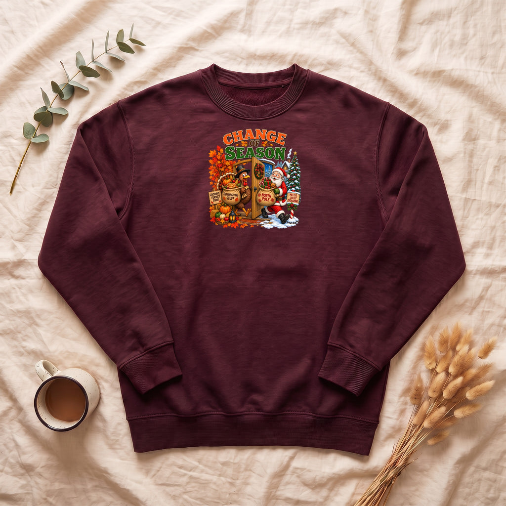 Change of Season Sweatshirt | Fall to Winter Holiday Pumpkin Santa Design