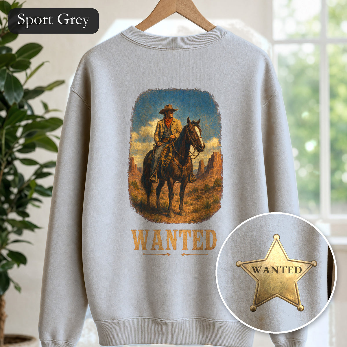Wanted Cowboy Sweatshirt, Vintage Western Wanted Poster Crewneck, Desert Outlaw Sweatshirt, Sheriff Star Cowboy Gift