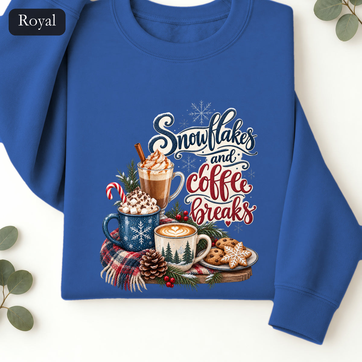 Snowflakes and Coffee Break Sweatshirt | Winter Hot Cocoa Mug Design