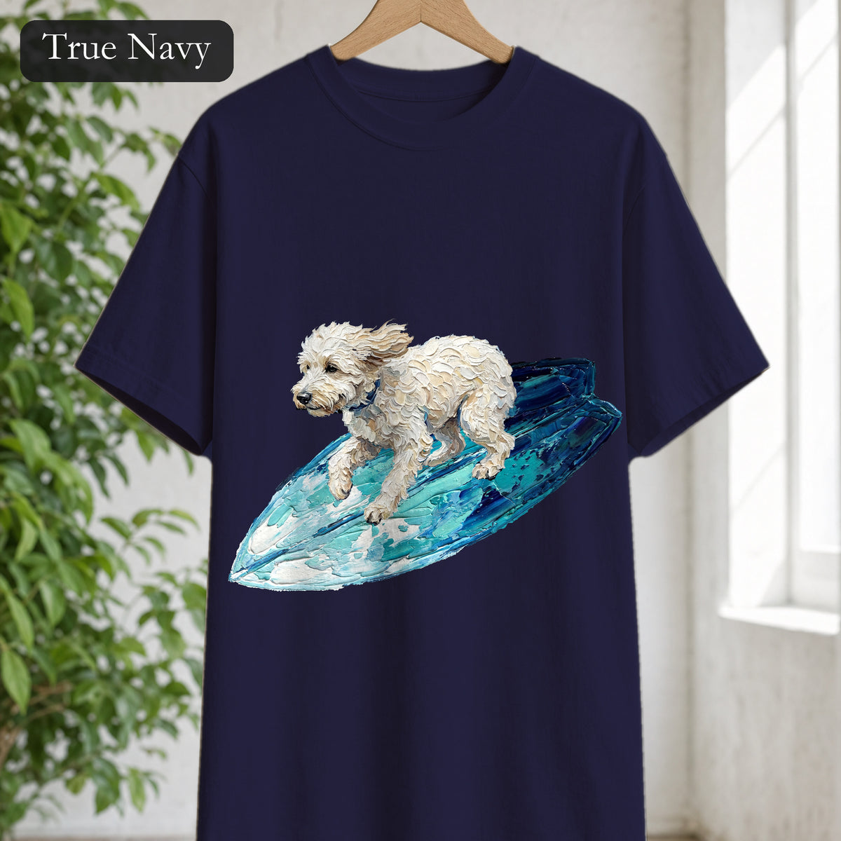 Surfing Dog Shirt, Painterly Surf Dog Tee, Beach Coastal Dog Lover Gift, Summer Ocean Dog Mom Sweatshirt