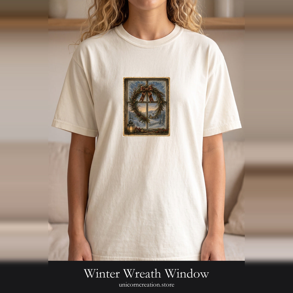 Winter Wreath Window Shirt | Vintage Christmas Scene