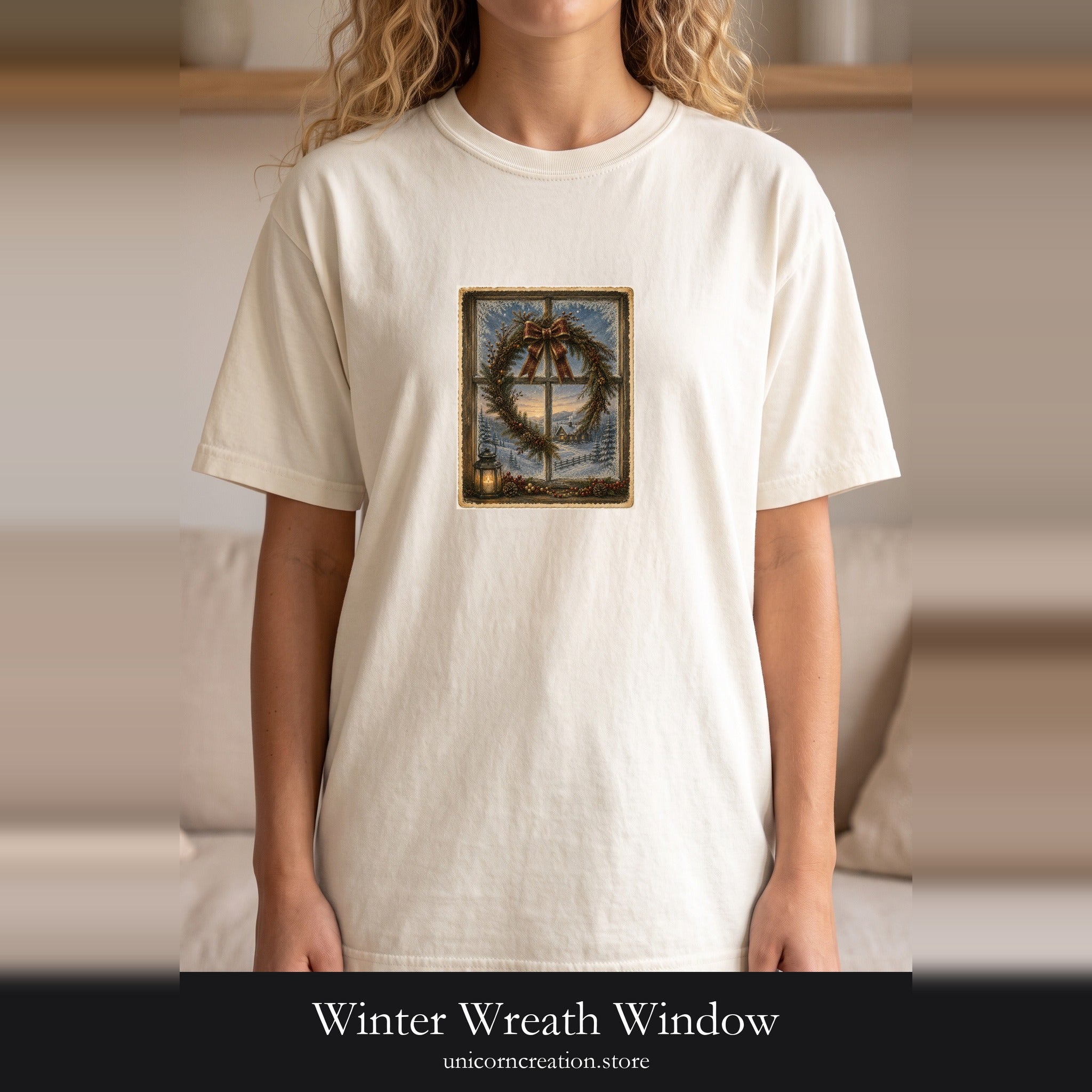 Winter Wreath Window Shirt | Vintage Christmas Scene