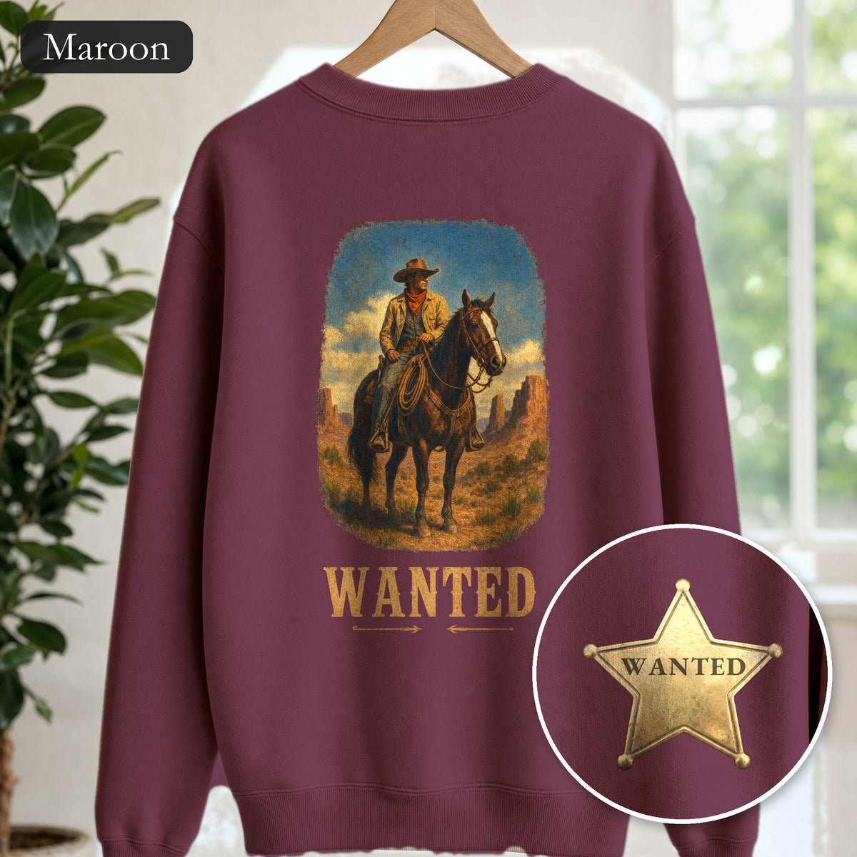 Wanted Cowboy Sweatshirt, Vintage Western Wanted Poster Crewneck, Desert Outlaw Sweatshirt, Sheriff Star Cowboy Gift