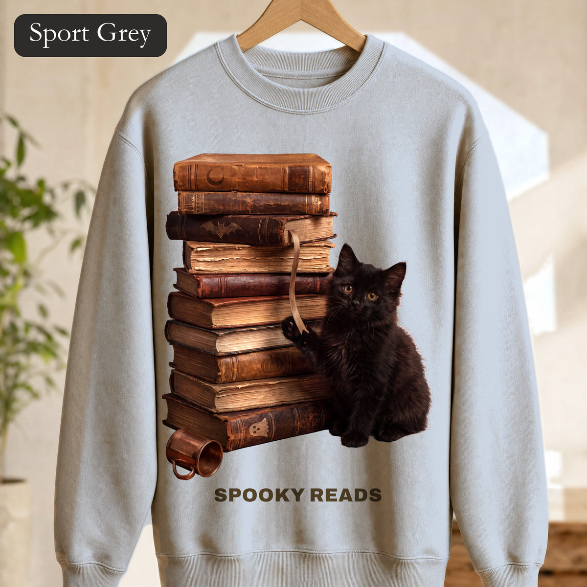 Spooky Reads Cat Sweatshirt, TBR Halloween Book Crewneck, Bookish Spooky Season Sweatshirt, Book Lover Black Cat Gift