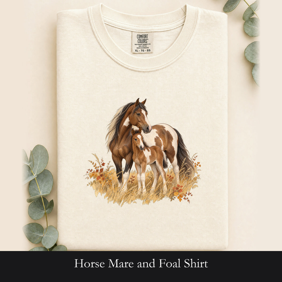 Horse Mare and Foal Shirt | Rustic Autumn Prairie Artwork